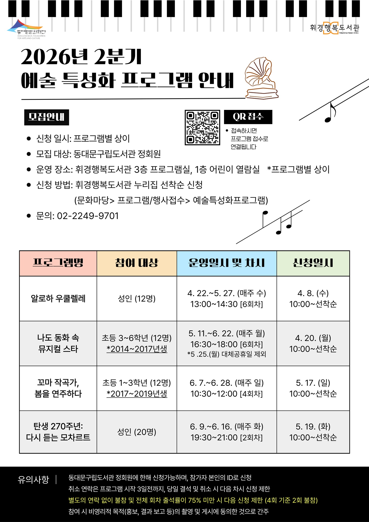 [휘경행복도서관] 2026년 2분기 예술 특성화 프로그램 홍보