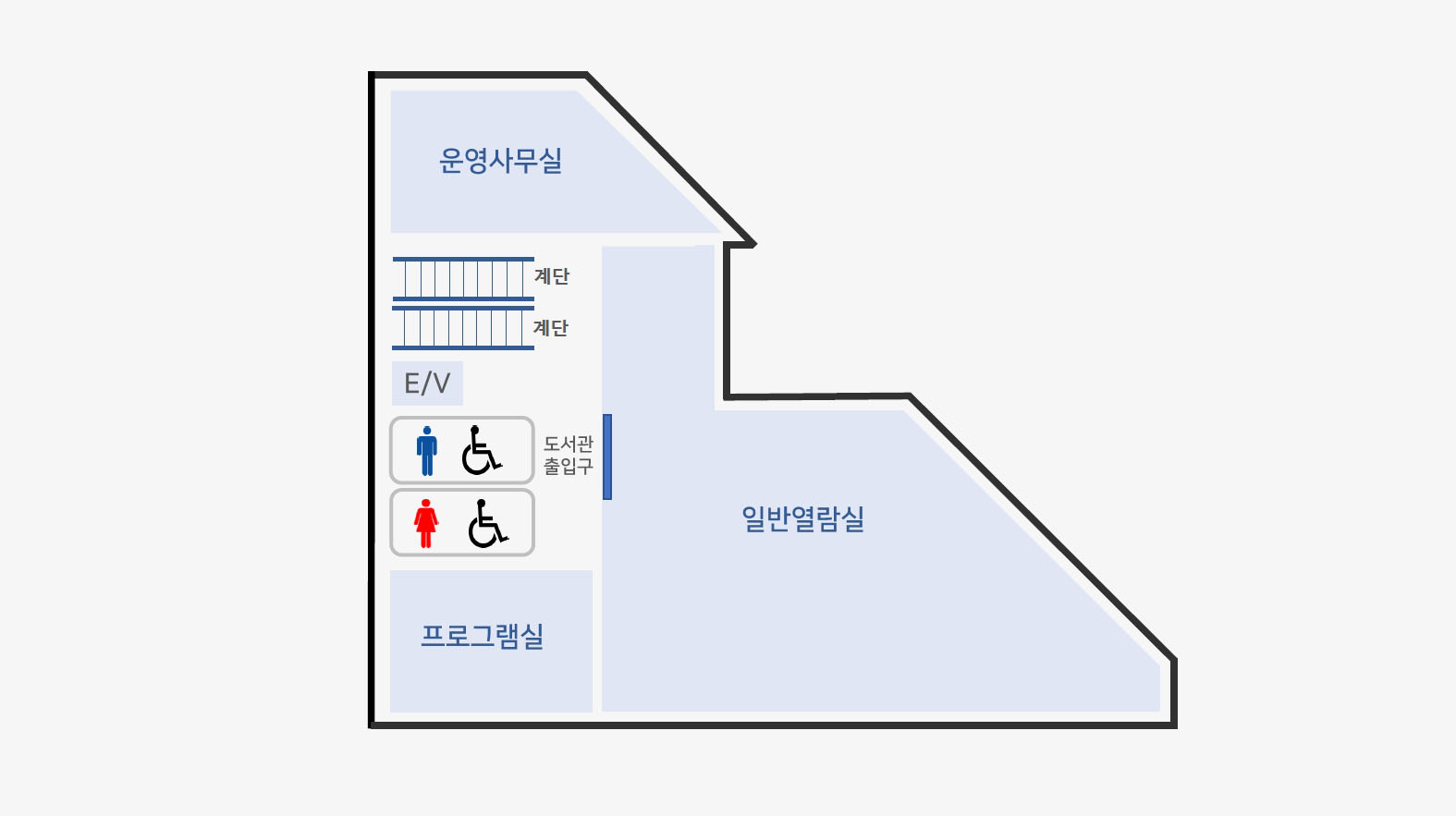 3층 평면도 - 종합자료 2관(일반), 프로그램실, 운영사무실 등이 있다